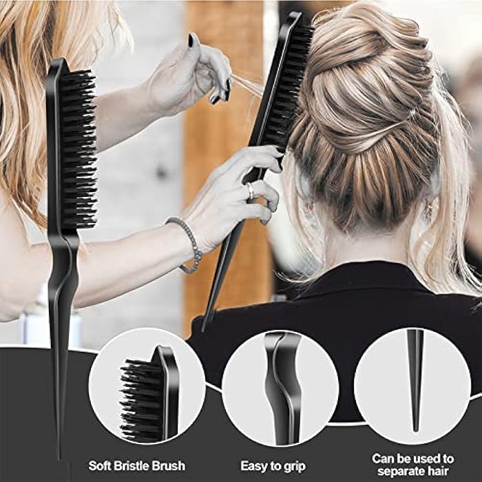 SWEET VIEW 3 Pcs Slick Back Hair Brush Set with Edge Brush, Bristle Brush, Rat Tail Comb, Teasing Brush Set for Smoothing Baby Hair & Flyaways - Black - Image 5